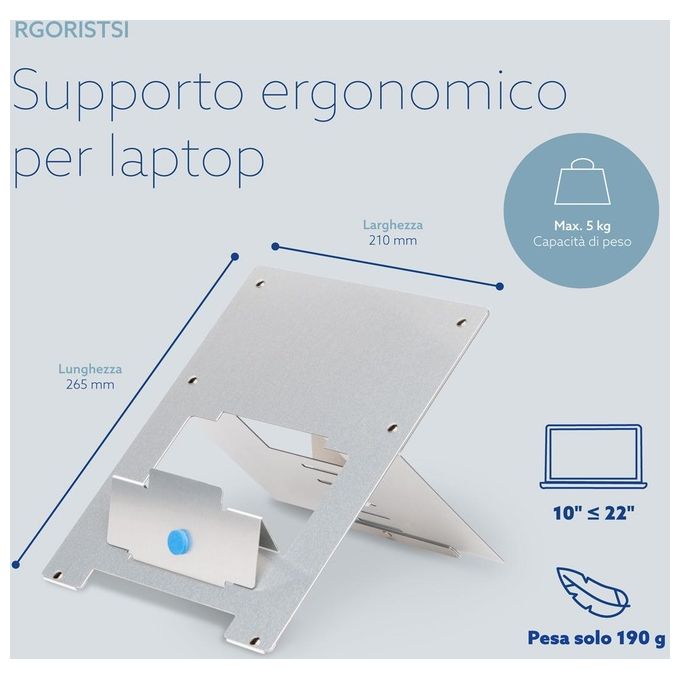 R-Go Tools R-Go Riser Flessibile Supporto Portatile Regolabile Argento