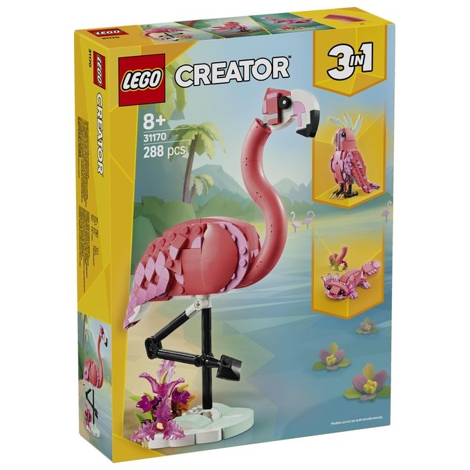 LEGO Creator 3 in 1 Animali Selvatici: Fenicottero Rosa Giocattolo - Si Trasforma in Uccello Cacatua o in Axolotl - Animali da Costruire per Bambini e Bambine da 8 Anni - Regalo di Compleanno 31170
