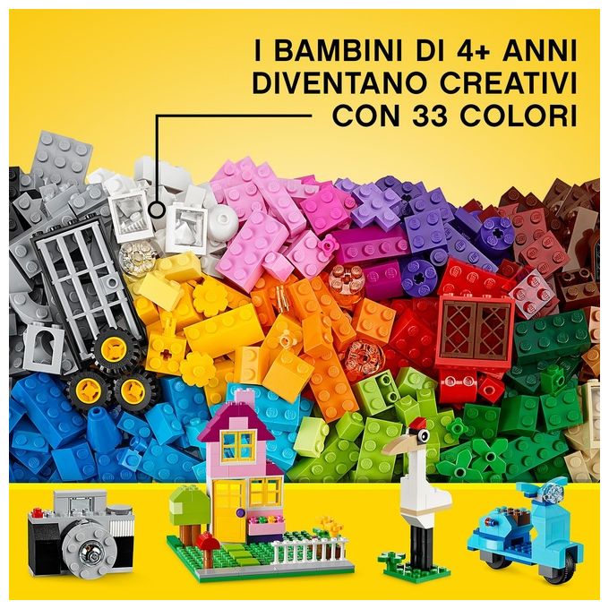 LEGO Classic Scatola Mattoncini Creativi Grande Set per Costruire Macchina Fotografica, Vespa e Ruspa Giocattolo