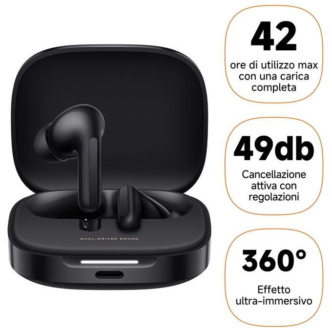 Xiaomi Redmi Buds 6 Cancellazione attiva del rumore Bluetooth 5.4 Night Black