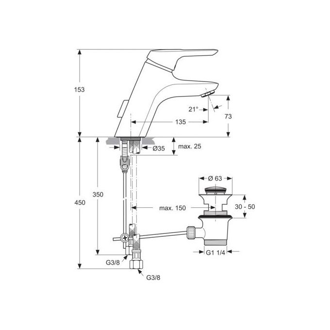 Ideal Standard Ceramix Blu Miscelat. Lavabo A Risparmio Idrico Con Scarico E Flessibili Cromo