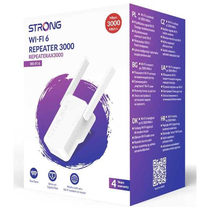 Strong Repeater AX 3000 Ripetitore Wi-Fi 6 Dual Band WiFi Extender Amplificatore Segnale WiFi Range con 1 Porta Gigabit Ethernet Compatibile con Tutti i Box Internet