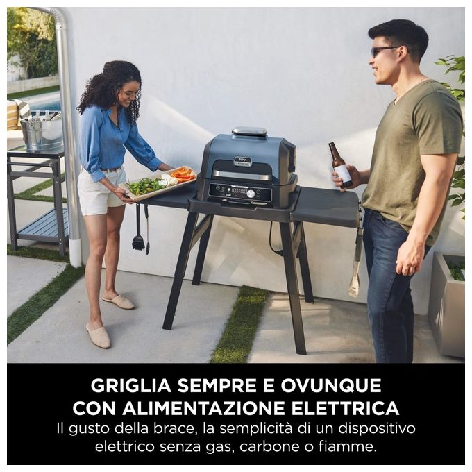 Ninja OG901EU Woodfire Pro Connect XL Barbecue Elettrico Griglia Affumicatore Friggitrice ad Aria 7 in 1 Controllo con App Termometro Digitale Pellet Woodfire Resistente alle Intemperie Nero