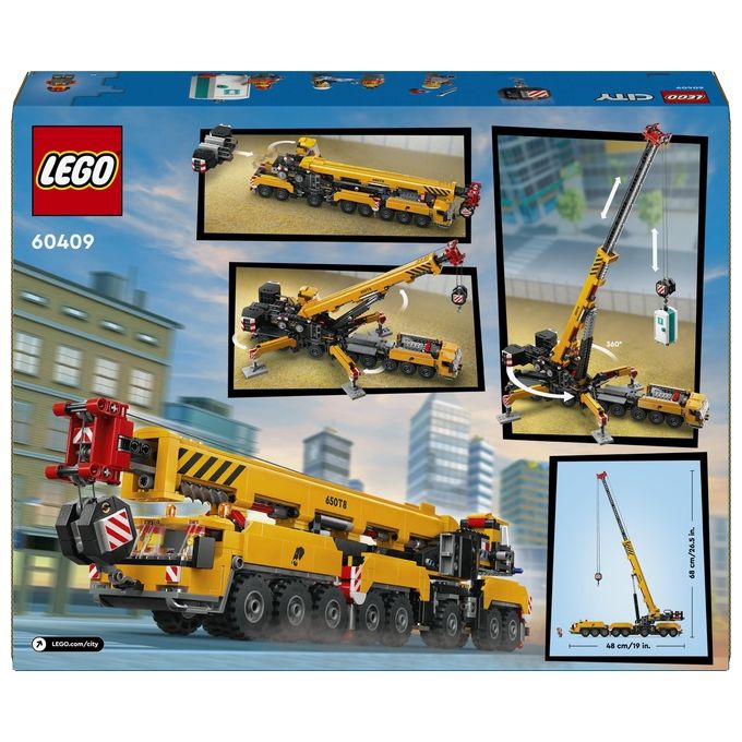 LEGO City Gru da Cantiere Mobile Gialla Giochi Creativi per Bambini e Bambine da 9 Anni con Veicolo Giocattolo da Cantiere con Funzioni Realistiche e 4 Minifigure Idea Regalo Divertente 60409