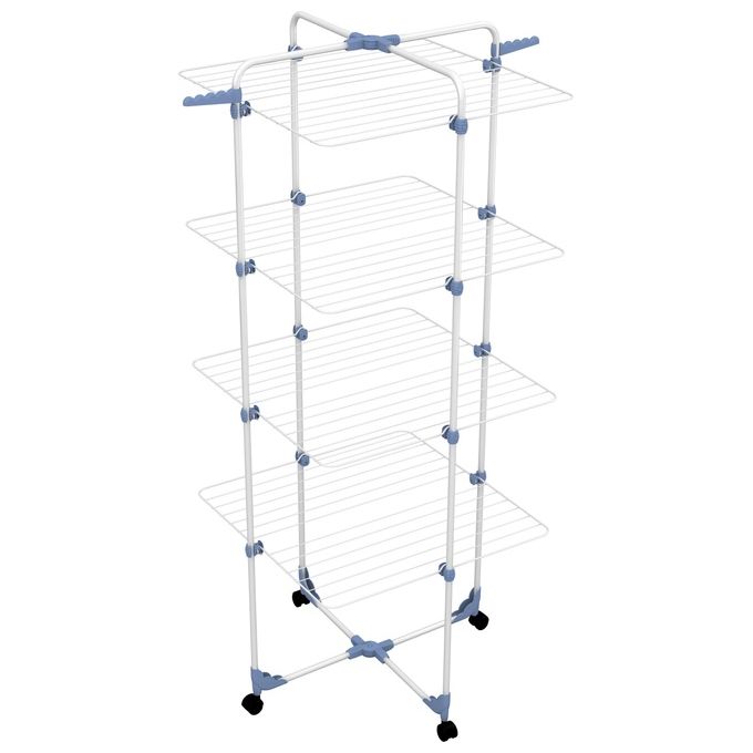 Gimi MODULAR LUX Stendibiancheria a Torre in Acciaio 40 m 4 Piani 25 Kg con Ruote 71x71x168,5 cm colore Blu Bianco