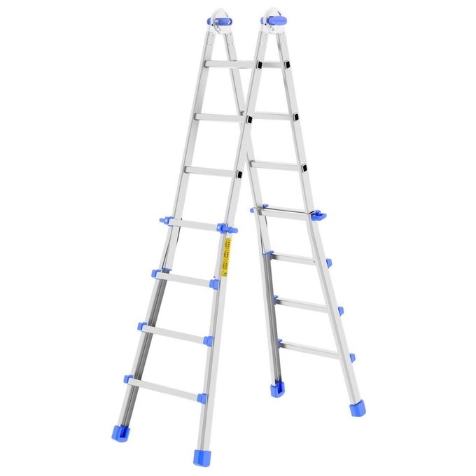 Colombo Scala EIFFEL 5+5 In Alluminio Altezza Massima 4,6 M Gradini Zigrinati Piedini Antisdrucciolevoli E Antiruggine