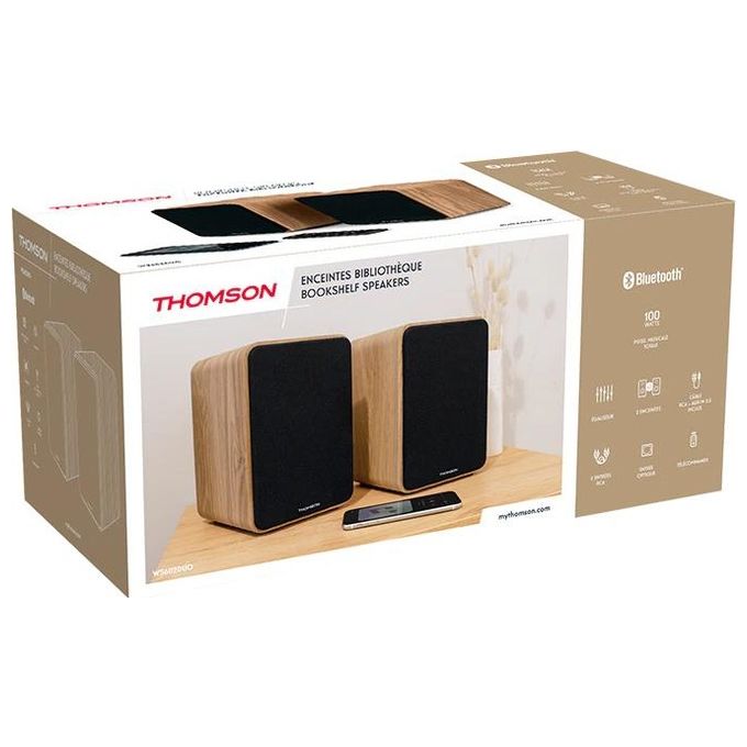 Thomson Hifi Bookshelf Speakers Cosy 100w Bt 5.0 Rca Command Wood black Ws602duo