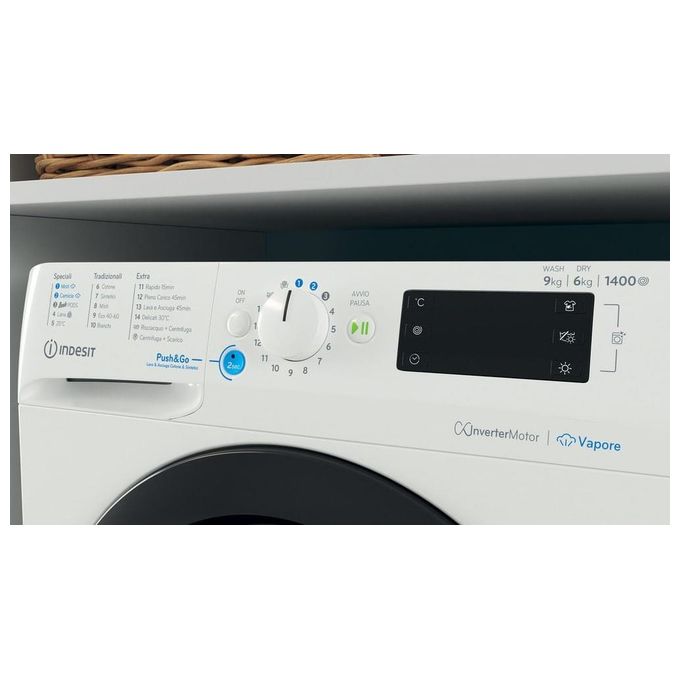 Indesit BDE 96436 WKV IT Lavasciuga 9-6 Kg Classe D Profondita' 54 cm Centrifuga 1351 Giri Inverter Funzione Vapore colore Bianco