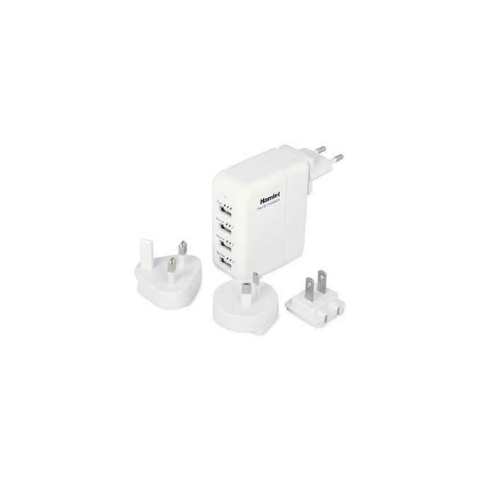 Hamlet Alimentatore Parete 4 porte Usb 20w con Adattatori
