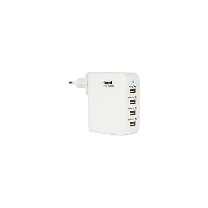 Hamlet Alimentatore Parete 4 porte Usb 20w con Adattatori