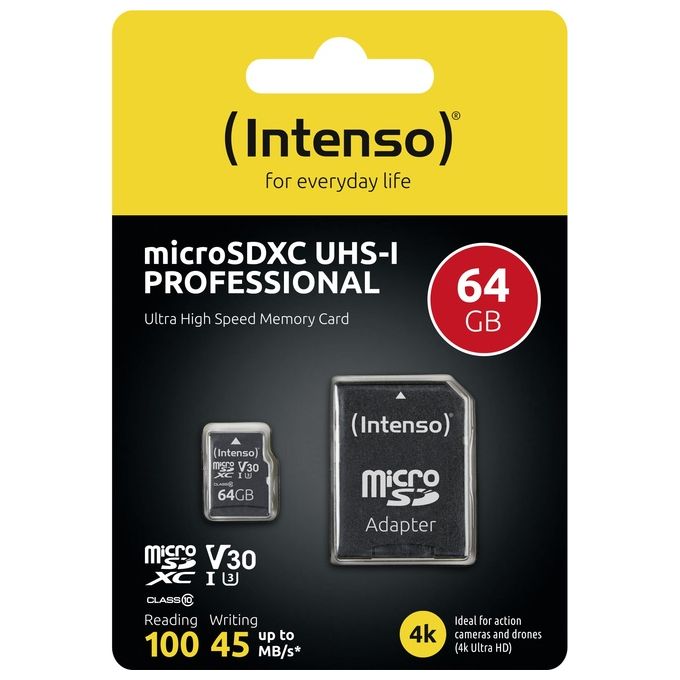 Intenso MicroSDXC con Adattatore 64Gb Uhs Classe 10