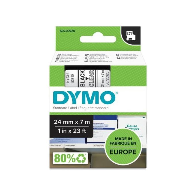 Dymo Nastro D1 24mmx7m Nero Trasp
