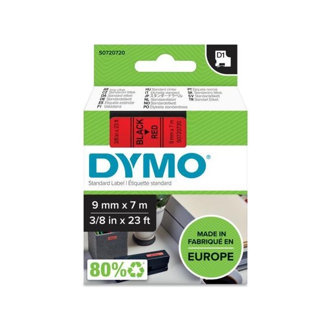 Dymo Nastro D1 9mmx7m Nero Rosso