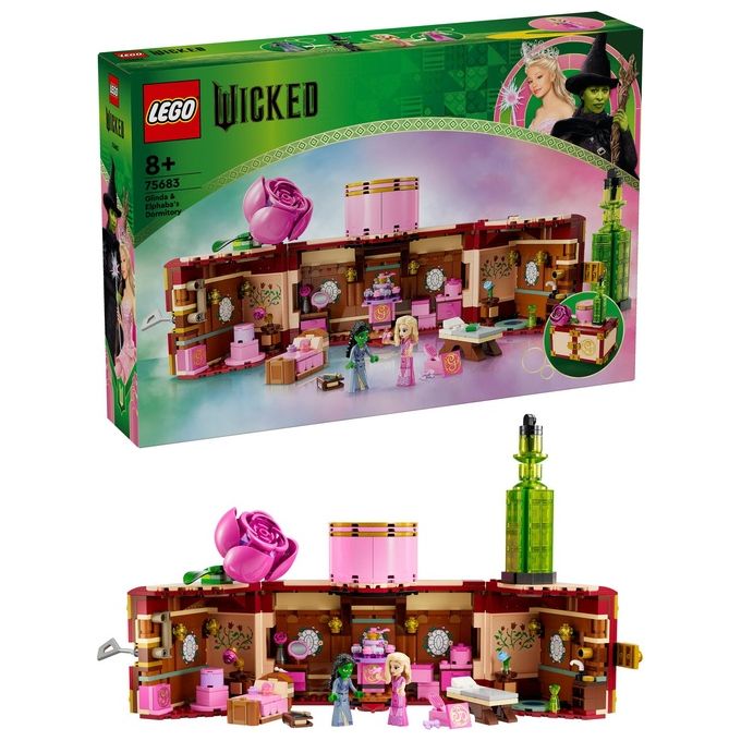 LEGO Wicked 75683 - Dormitorio di Glinda and Elphaba, Set da 740 pezzi con Minidoll Day and Night, Accessori, Valigetta Decorativa, Eta' 8+
