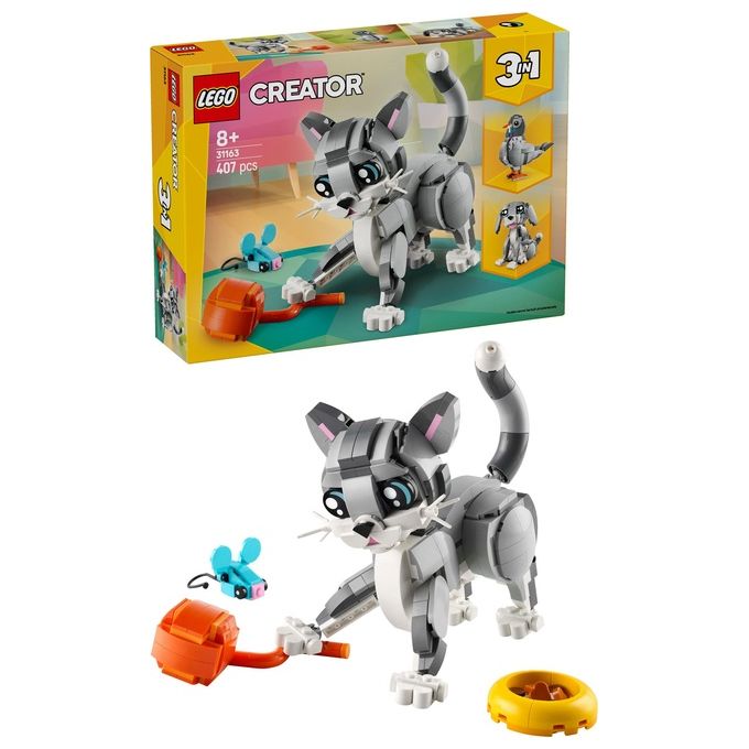 LEGO Creator 3 in 1 Gatto Giocoso Giocattolo - Si Trasforma in Piccione o in Cane - Animali da Costruire per Bambine Bambini Ragazze e Ragazzi da 8 Anni - Idea Regalo di Compleanno Creativa - 31163