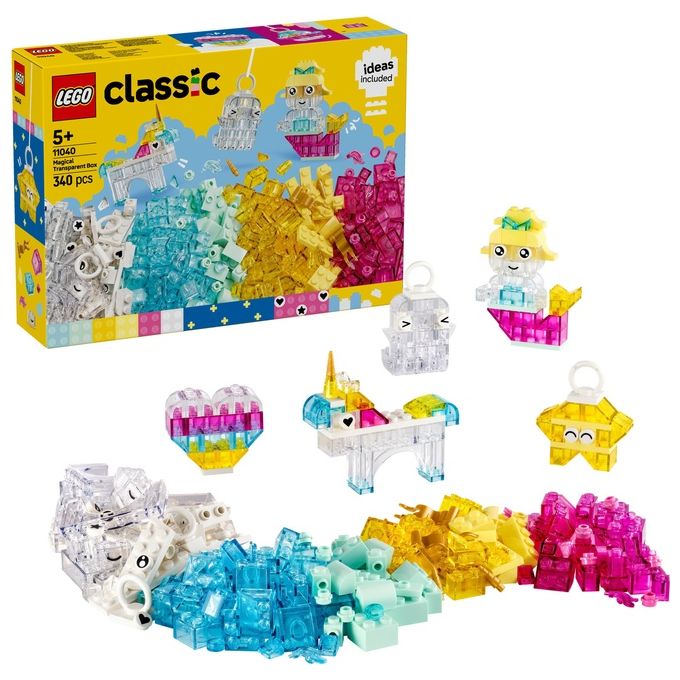 LEGO Classic Scatola Magica Trasparente - Mattoncini Colorati e Clip Portachiavi - Crea Unicorni Giocattolo Draghi Uccelli e altre Figure Kit Arti e Mestieri per Bambine e Bambini da 5 Anni - 11040