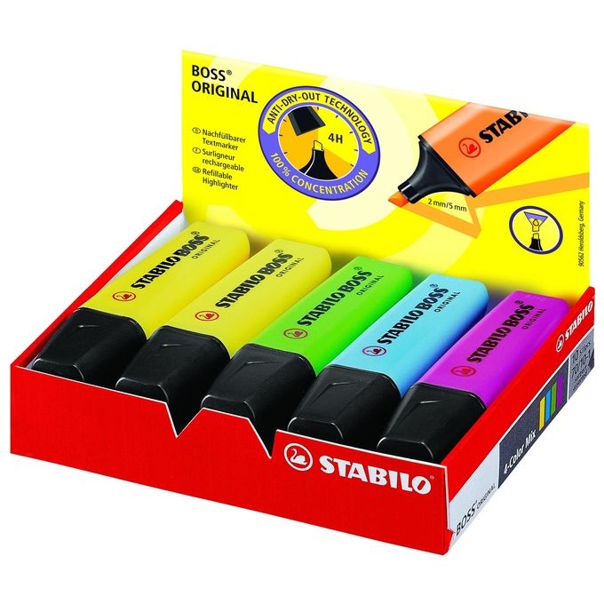 Evidenziatore - STABILO BOSS ORIGINAL - Colormix - 10 evidenziatori - Colori assortiti