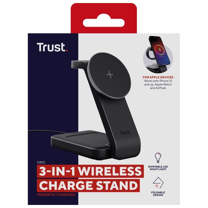 Trust Viro Nero Usb Carica Wireless per Auricolare-Smartphone e Orologio Intelligente