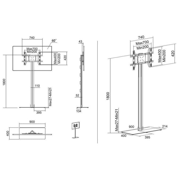 Multibrackets 2425 M Display Stand Supporto da Pavimento per Schermo 24-63'' Portata 50 Kg VESA 200x200-700x400 mm colore Nero