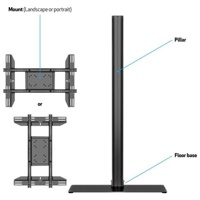 Multibrackets 2425 M Display Stand Supporto da Pavimento per Schermo 24-63'' Portata 50 Kg VESA 200x200-700x400 mm colore Nero