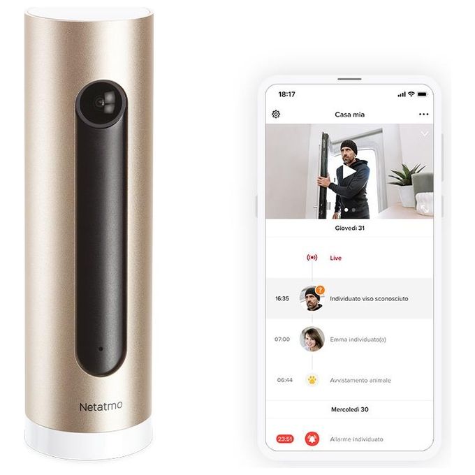 Netatmo Telecamera di sorveglianza interna intelligente, WIFI, rilevamento del movimento, visione notturna, nessun abbonamento, NSC01-EU