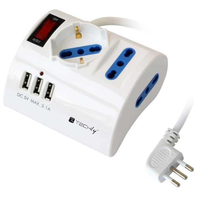 Techly Multipresa da Tavolo 3 Posti con Porte Usb