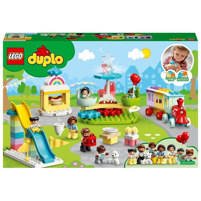 LEGO 10956 DUPLO Town Parco dei Divertimenti con Scivoli Giostra Ruota Panoramamica Treno e 7 Minifigure colore Multicolore
