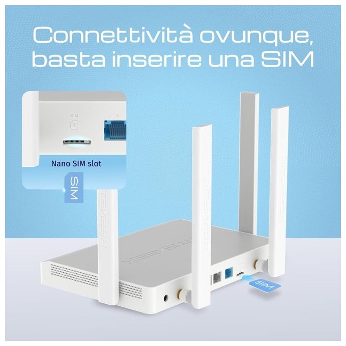 Keenetic Hero 4G Kn-2311 Modem-Router 4G 4 Porte 1Gbps Wi-Fi Ax1800 Mesh Vpn Parental Control Media Server Menu Multi Lingua