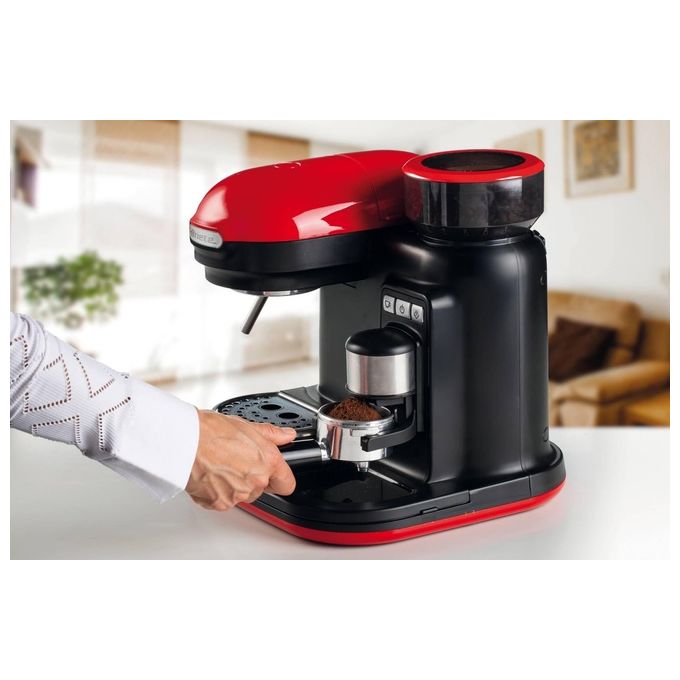 Ariete 1318 - Macchina per Espresso con Macinacaffe' Integrato Moderna Cappuccinatore Montalatte 1080W Rosso-Nero