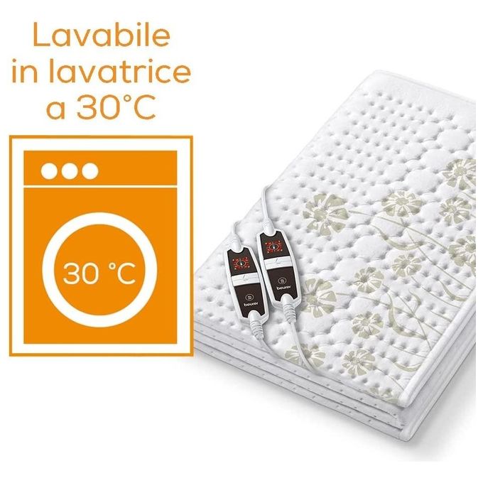 Beurer UB 68 XXL - Coprimaterasso termico matrimoniale XXL, 2 zone riscaldamento indipendenti, 4 livelli di temperatura ciascuna, spegnimento automatico dopo 12 h, sistema di sicurezza BSS, superficie in morbido fleece Oeko‑Tex, comandi LED rimovibili, B