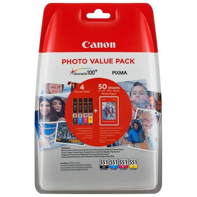 Canon Cli-551 Cartuccia a Getto d'Inchiostro Multipack Nero Ciano Magenta Giallo