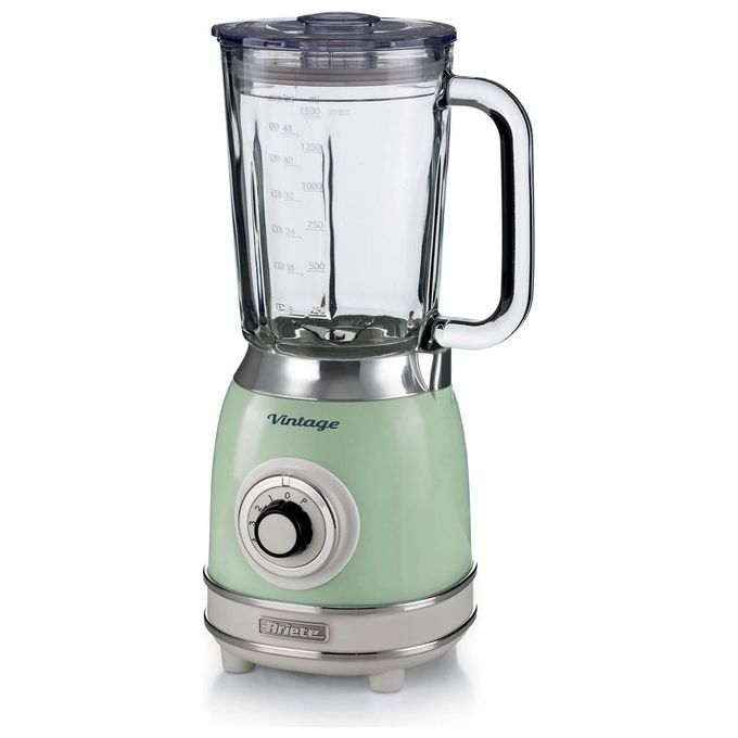 Ariete frullatore vintage 583, tazza in vetro 1,5 litri, 1000w, 4 lame acciaio inox, 4 velocita' e pulse, tritaghiaccio, verde