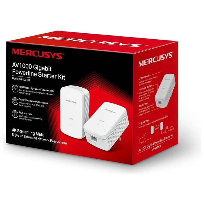 Mercusys MP500 KIT Adattatore di Rete PowerLine 1000Mbit-s Collegamento Ethernet LAN Bianco