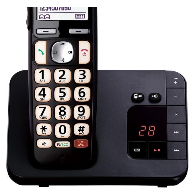 Panasonic KX-TGE260 Cordless Dect-Gap Display 1.8'' Rubrica Vivavoce Segreteria Tasti Grandi Senior Nero