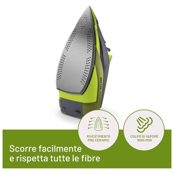 Imetec Eco Perfect Ferro da Stiro a Vapore 300 ml 2400W Colpo di Vapore 160g Rivestimento Pro Ceramic Tripla Protezione Anticalcare