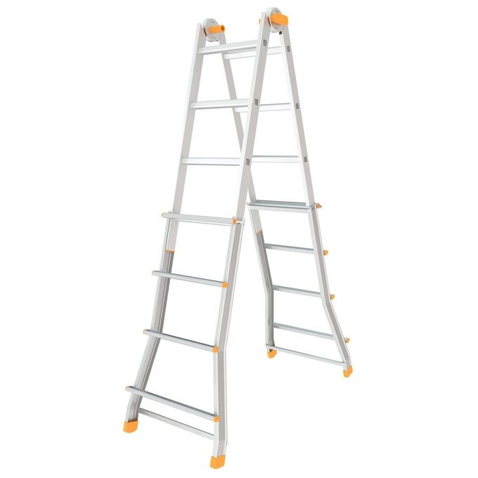 Colombo Scala PRATIC 4+4 In Acciaio-Alluminio Altezza Massima 3,7 M Gradini Zigrinati Piedini Antisdrucciolevoli