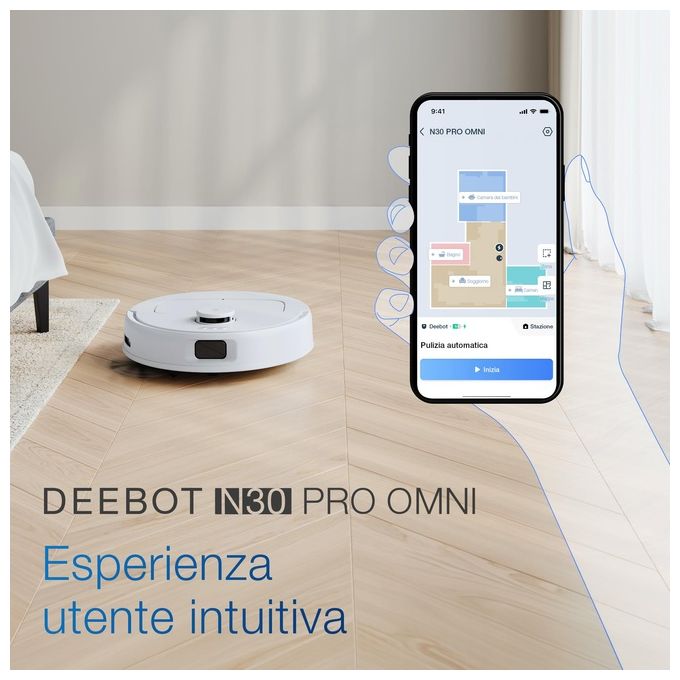 Ecovacs Deebot N30 Omni Pro Robot Aspirapolvere Lavapavimenti Tecnlogia ZeroTangle TruEdge Adaptive Edge Mopping