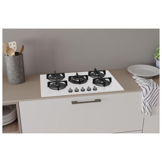 Indesit ING 72T-WH Piano Cottura a Gas 5 Zone High Power Flame Griglie in ghisa 70 cm Bianco