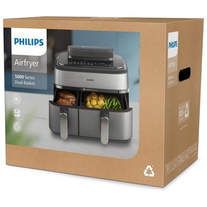 [ComeNuovo] Philips Airfryer Serie 5000 Friggitrice ad aria con doppio cestello 9.0 Litri e cottura a vapore