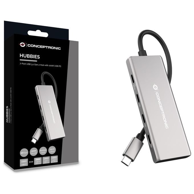 Conceptronic HUBBIES17G Hub di Interfaccia USB 3.2 Gen 2 Type-C 10000 Mbit-s Grigio