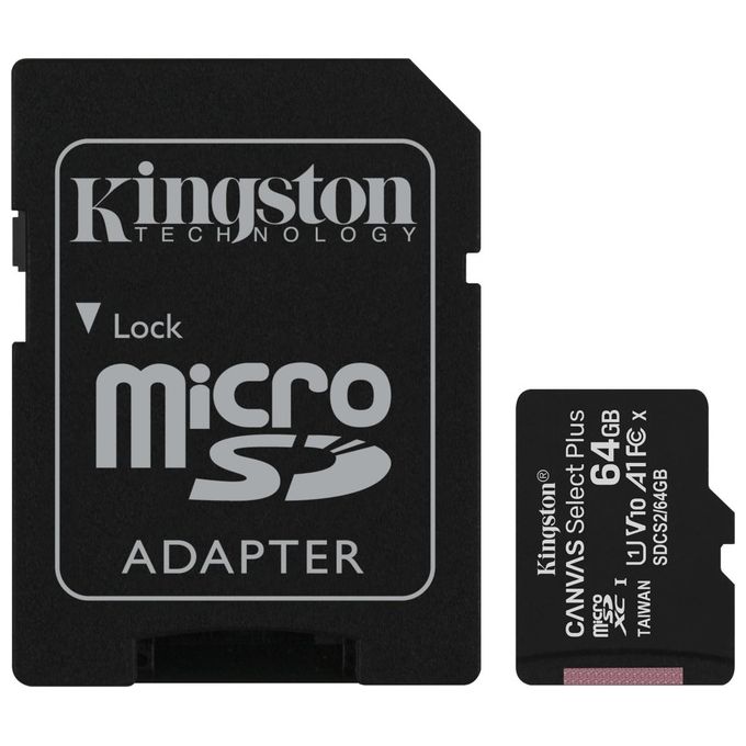 Kingston Canvas Select Plus SDCS2-64GB Scheda microSD Classe 10 con Adattatore SD Incluso, 64 GB