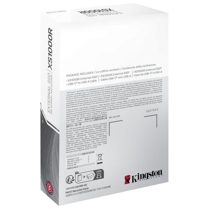 Kingston Technology 2Tb Ssd Esterno XS1000 USB 3.2 Gen 2 Rosso