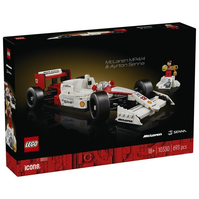 LEGO 10330 Icons Modellino da Costruire McLaren MP4-4 con Minifigure di Ayrton Senna 693 pezzi colore Nero