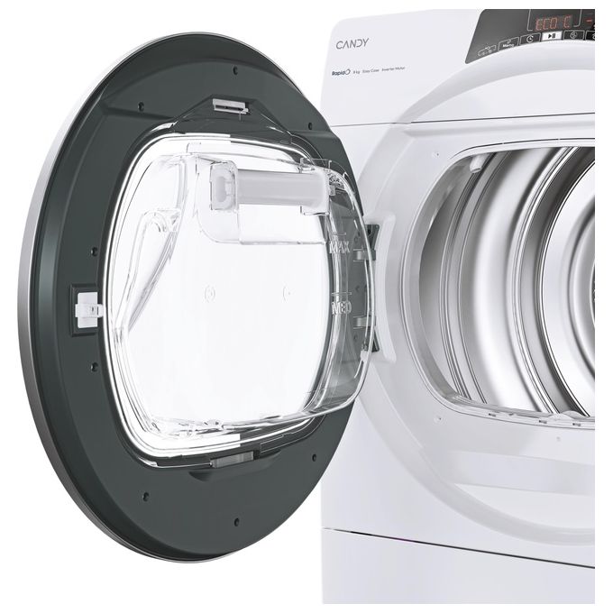 Candy RapidÓ ROE H8A3TSEX-S Asciugatrice a pompa di calore 8Kg Classe A+++ motore Inverter Easy case Kilo detector programma lana controllo remoto bianco  596x611x850