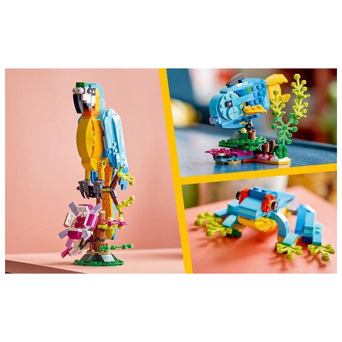 LEGO Creator 31136 Pappagallo Esotico 31136-LEGO Set 3 in 1 con Pesce e Rana Animali Giocattolo Giochi Creativi per Bambini da 7 Anni