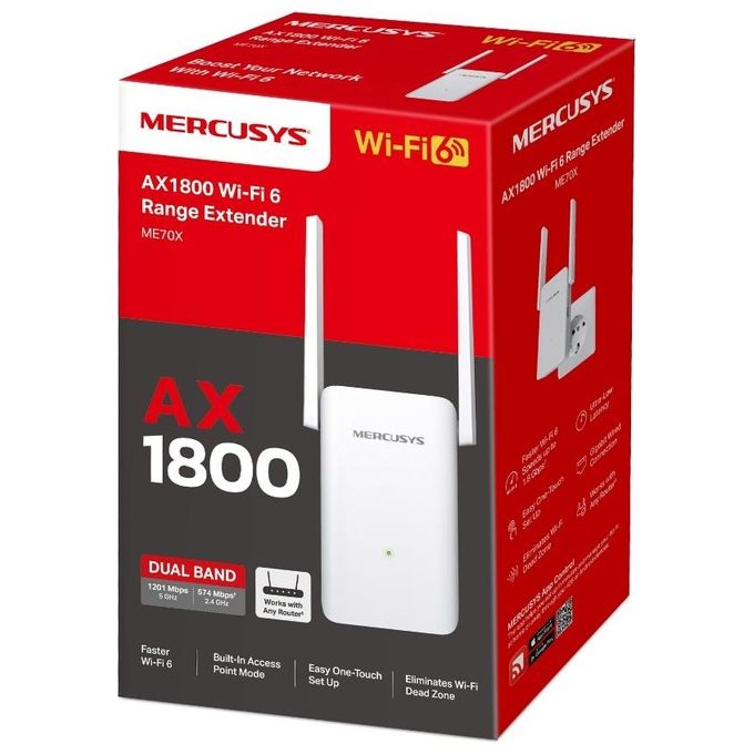 Mercusys Range Extender Wi-Fi 6 AX1800 con Porta Gigabit per Connessione Veloce e Affidabile Modello ME70X