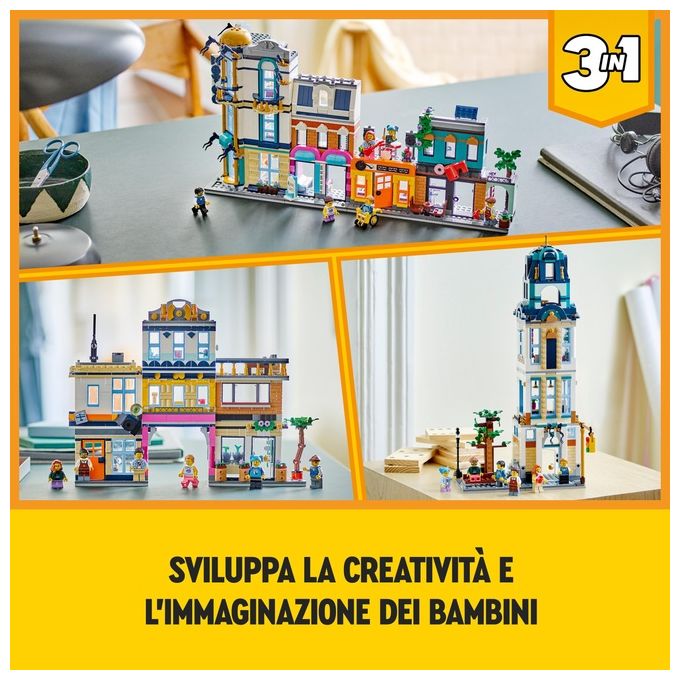 LEGO Creator 3in1 31141 Strada Principale, Grattacielo Art Déco o Strada del Mercato, Kit Modellismo per Costruzioni Creative