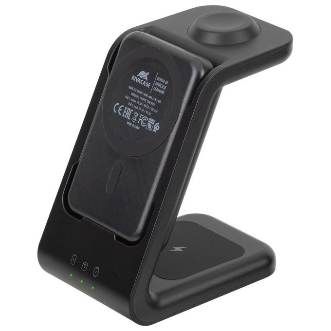 Rivacase VA4917 Caricabatterie Wireless Qi 15W con Batteria Esterna con Funzione di Ricarica Rapida Qc-Pd 5000 Mah
