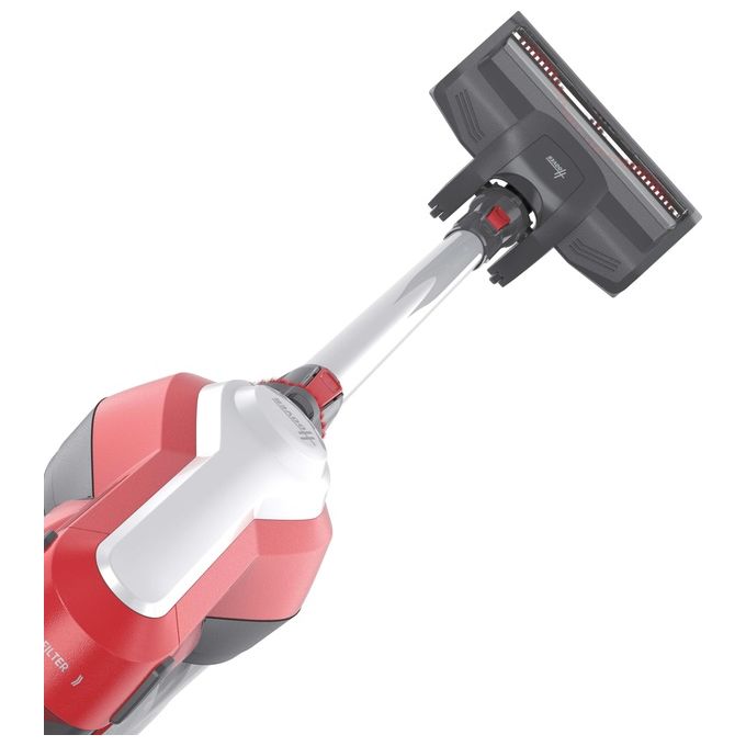 Hoover HF122RH 011 H-Free 100 – Scopa elettrica senza filo e senza sacco, capacita' 0,9 L, autonomia fino a 40 minuti, 2 velocita', sistema ciclonico, accessori inclusi, colore Argento-Rosso