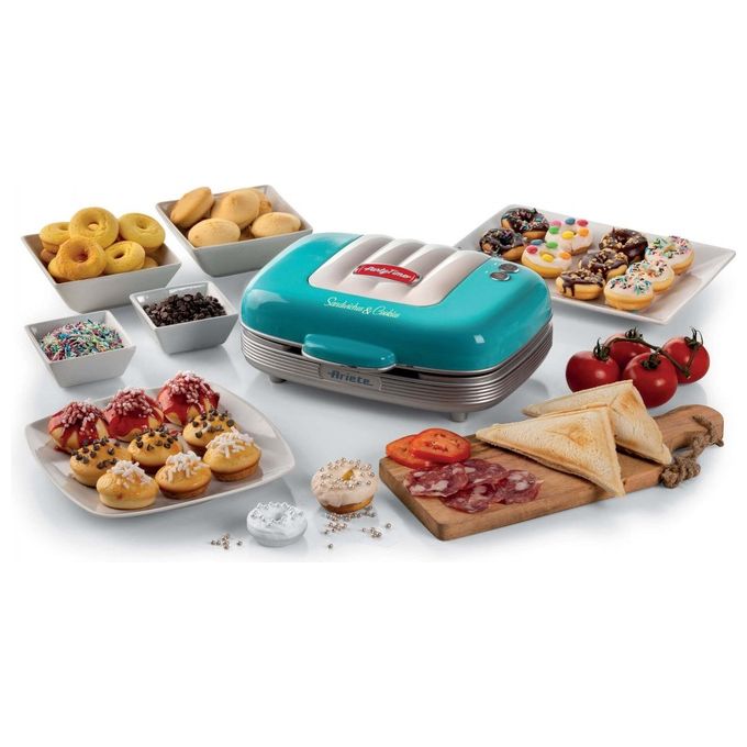 Ariete Sandwiches e Cookies Party Time Piastra Elettrica Multifunzione 700W 3 Piastre Interscambiabili Azzurro